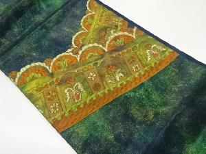 抽象幾何学に花模様織出し名古屋帯